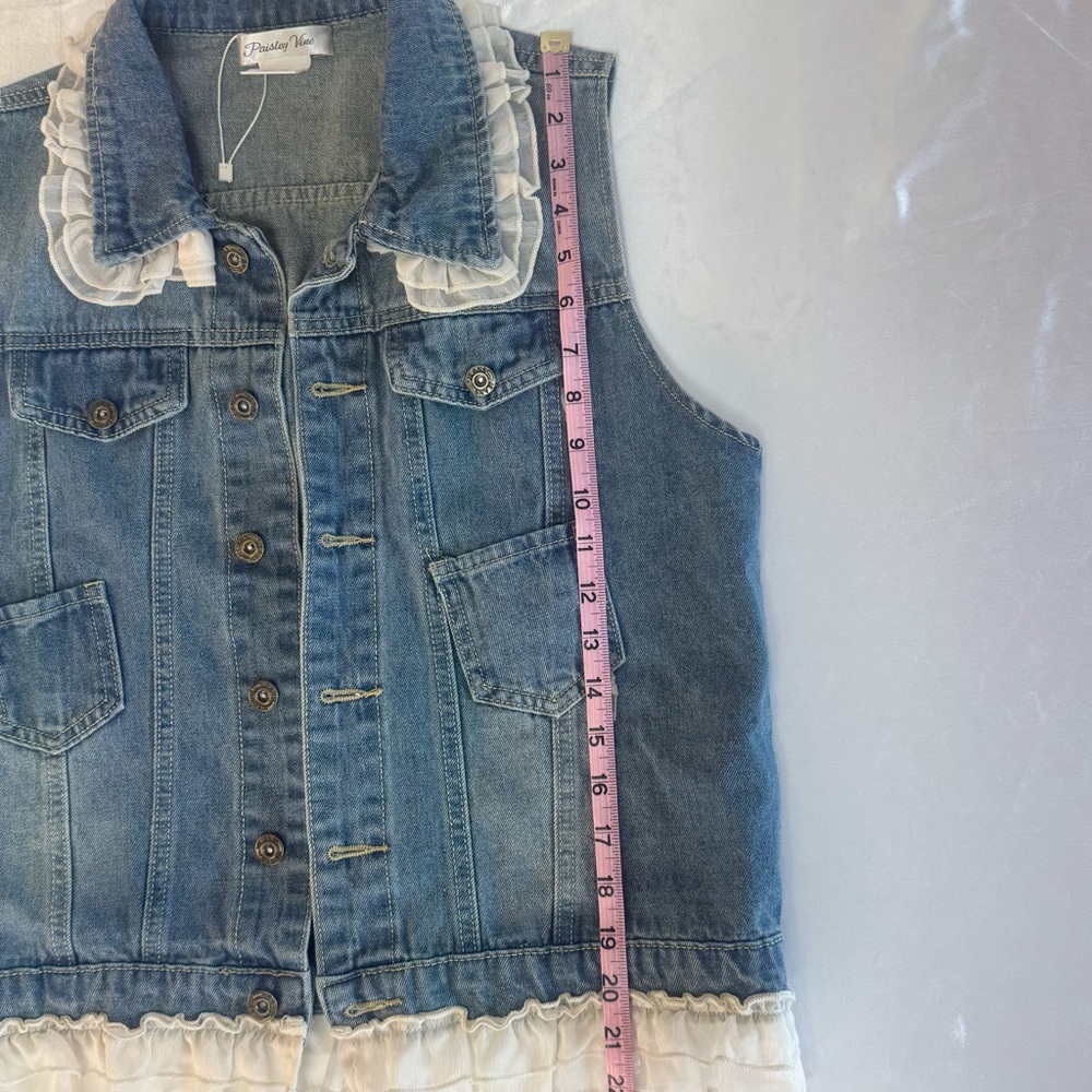 Paisley Vine Ruffled Lace Denim Jeans Vest - Picture 6 of 9
